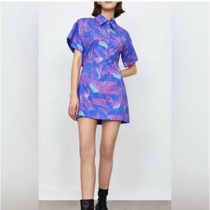 Urban Revivo Purple Blue Tropical Print Mini Dress | Collared Shirt Dress